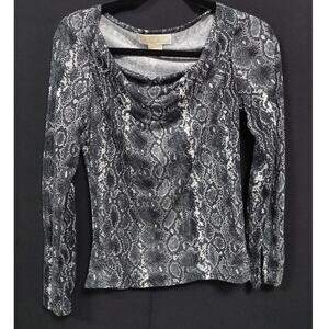 MICHAEL Snake Print Long Sleeve Top Knit Scoop Neck Women Size P